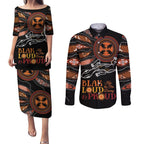 Australia NAIDOC 2024 Couples Matching Puletasi and Long Sleeve Button Shirt Blak Loud and Proud Aboriginal Lizard Art