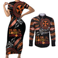 Australia NAIDOC 2024 Couples Matching Short Sleeve Bodycon Dress and Long Sleeve Button Shirt Blak Loud and Proud Aboriginal Lizard Art