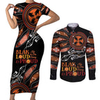 Australia NAIDOC 2024 Couples Matching Short Sleeve Bodycon Dress and Long Sleeve Button Shirt Blak Loud and Proud Aboriginal Lizard Art