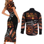Australia NAIDOC 2024 Couples Matching Short Sleeve Bodycon Dress and Long Sleeve Button Shirt Blak Loud and Proud Aboriginal Lizard Art