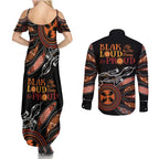 Australia NAIDOC 2024 Couples Matching Summer Maxi Dress and Long Sleeve Button Shirt Blak Loud and Proud Aboriginal Lizard Art