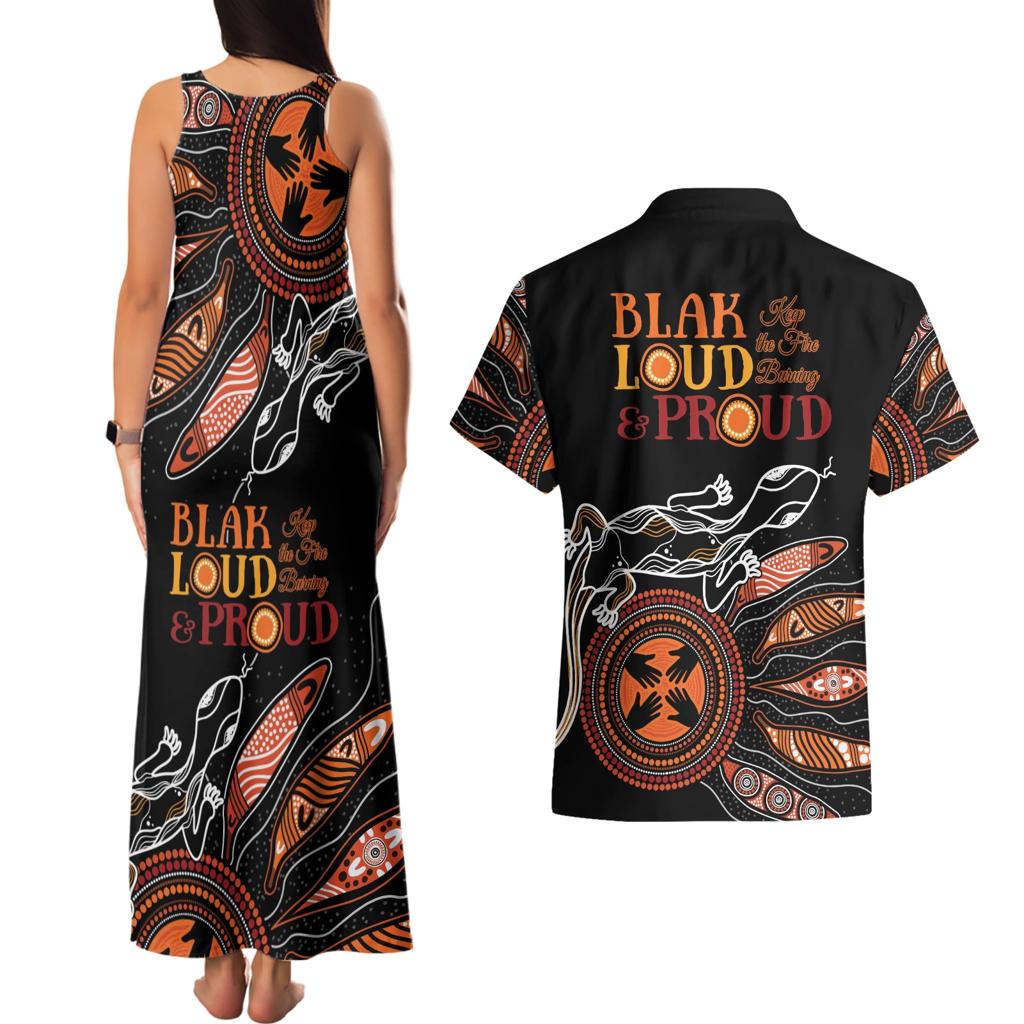 Australia NAIDOC 2024 Couples Matching Tank Maxi Dress and Hawaiian Shirt Blak Loud and Proud Aboriginal Lizard Art