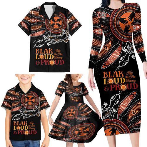 Australia NAIDOC 2024 Family Matching Long Sleeve Bodycon Dress and Hawaiian Shirt Blak Loud and Proud Aboriginal Lizard Art