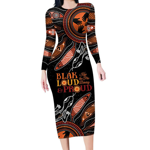 Australia NAIDOC 2024 Family Matching Long Sleeve Bodycon Dress and Hawaiian Shirt Blak Loud and Proud Aboriginal Lizard Art