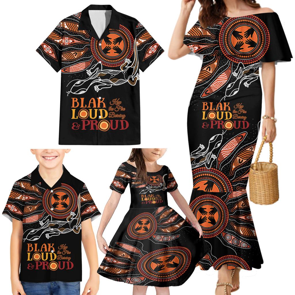 Australia NAIDOC 2024 Family Matching Mermaid Dress and Hawaiian Shirt Blak Loud and Proud Aboriginal Lizard Art