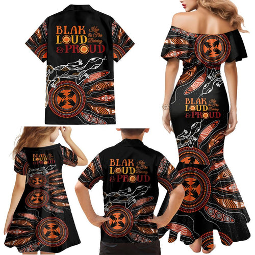Australia NAIDOC 2024 Family Matching Mermaid Dress and Hawaiian Shirt Blak Loud and Proud Aboriginal Lizard Art