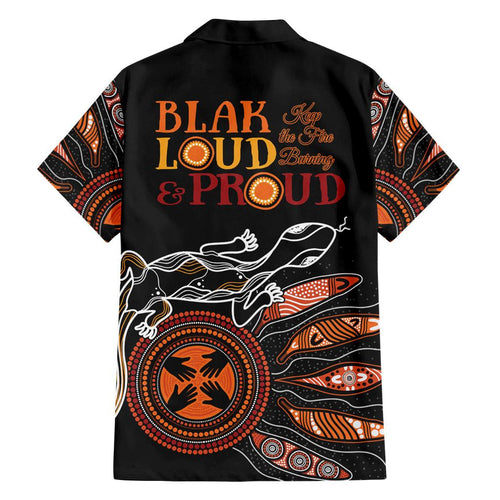 Australia NAIDOC 2024 Family Matching Off Shoulder Long Sleeve Dress and Hawaiian Shirt Blak Loud and Proud Aboriginal Lizard Art