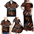 Australia NAIDOC 2024 Family Matching Off Shoulder Maxi Dress and Hawaiian Shirt Blak Loud and Proud Aboriginal Lizard Art