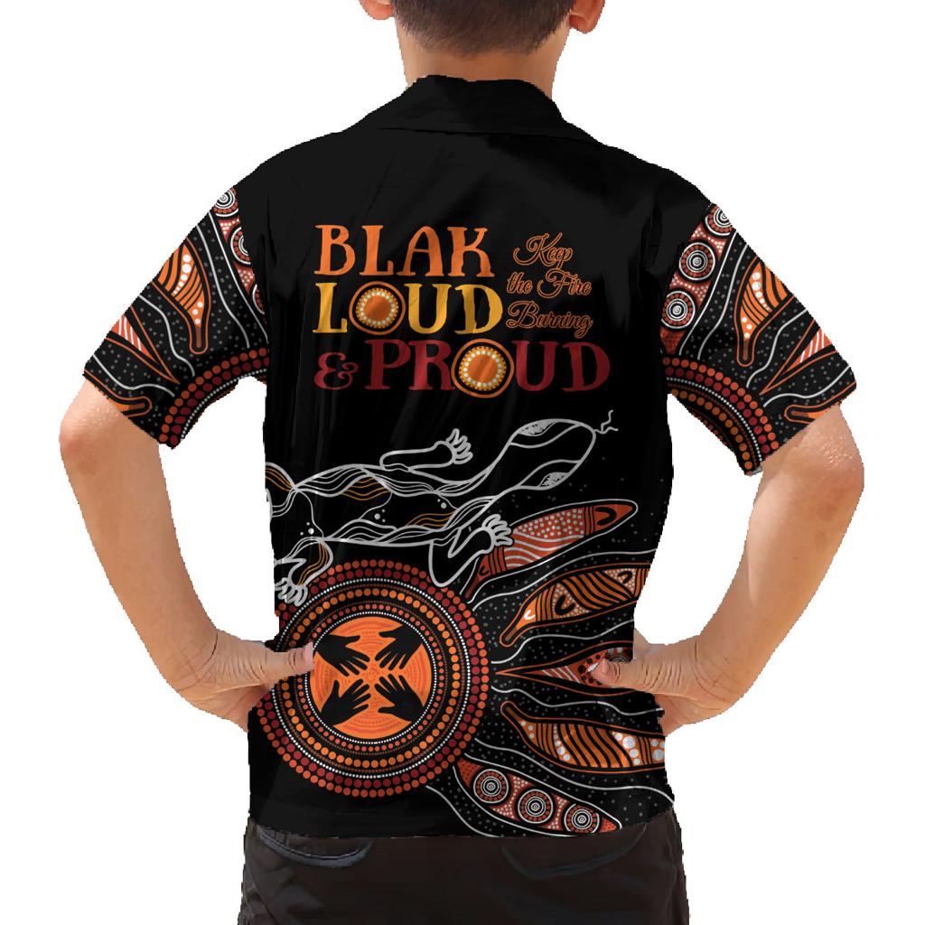 Australia NAIDOC 2024 Family Matching Off Shoulder Maxi Dress and Hawaiian Shirt Blak Loud and Proud Aboriginal Lizard Art