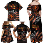 Australia NAIDOC 2024 Family Matching Off Shoulder Maxi Dress and Hawaiian Shirt Blak Loud and Proud Aboriginal Lizard Art