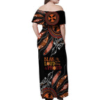 Australia NAIDOC 2024 Family Matching Off Shoulder Maxi Dress and Hawaiian Shirt Blak Loud and Proud Aboriginal Lizard Art