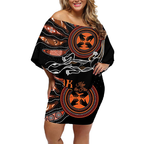 Australia NAIDOC 2024 Family Matching Off Shoulder Short Dress and Hawaiian Shirt Blak Loud and Proud Aboriginal Lizard Art