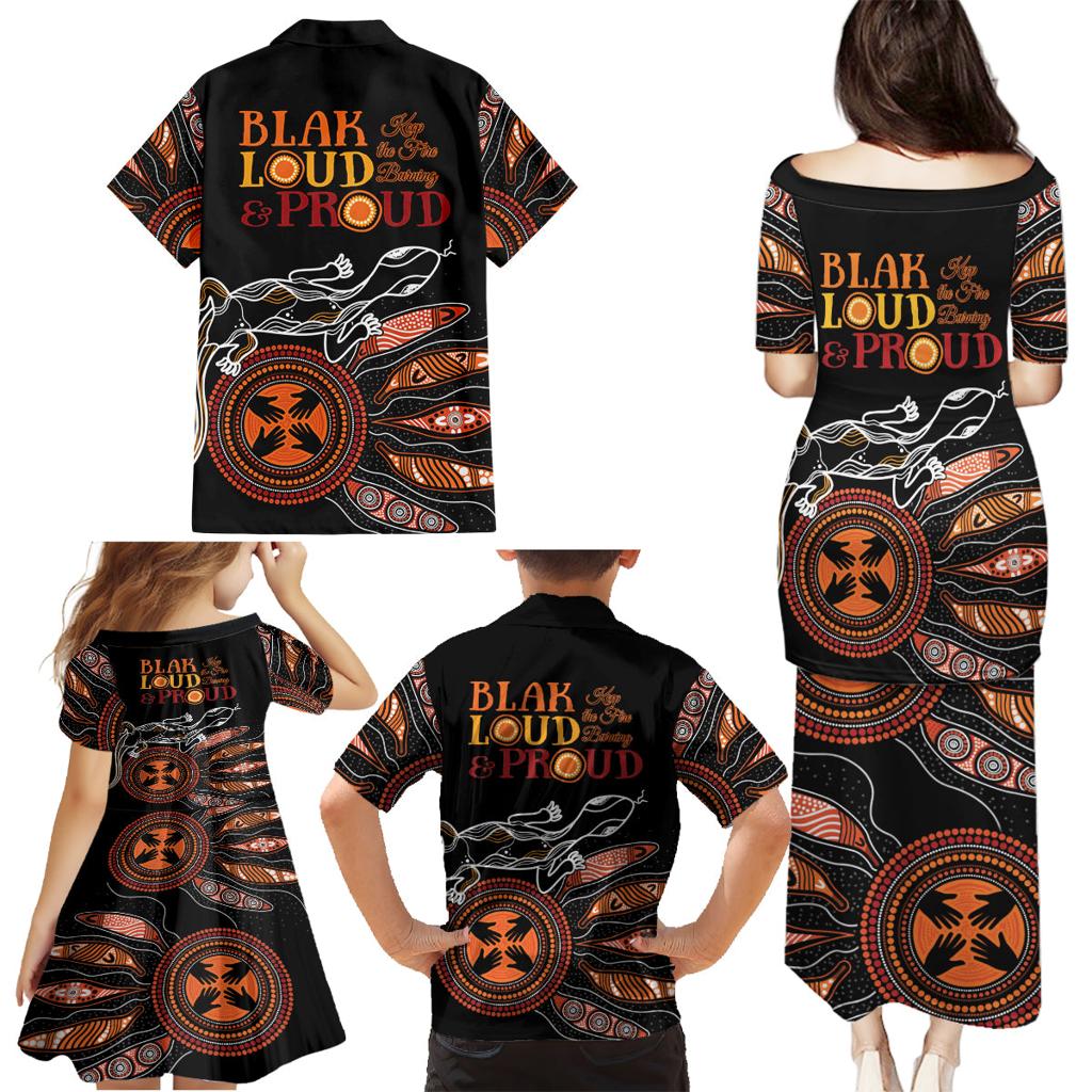 Australia NAIDOC 2024 Family Matching Puletasi and Hawaiian Shirt Blak Loud and Proud Aboriginal Lizard Art