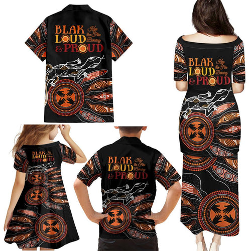 Australia NAIDOC 2024 Family Matching Puletasi and Hawaiian Shirt Blak Loud and Proud Aboriginal Lizard Art