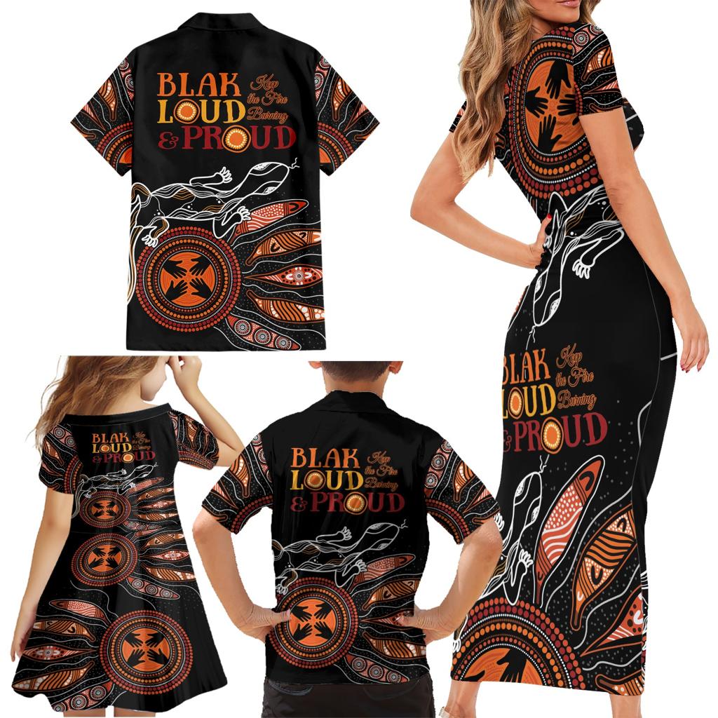 Australia NAIDOC 2024 Family Matching Short Sleeve Bodycon Dress and Hawaiian Shirt Blak Loud and Proud Aboriginal Lizard Art