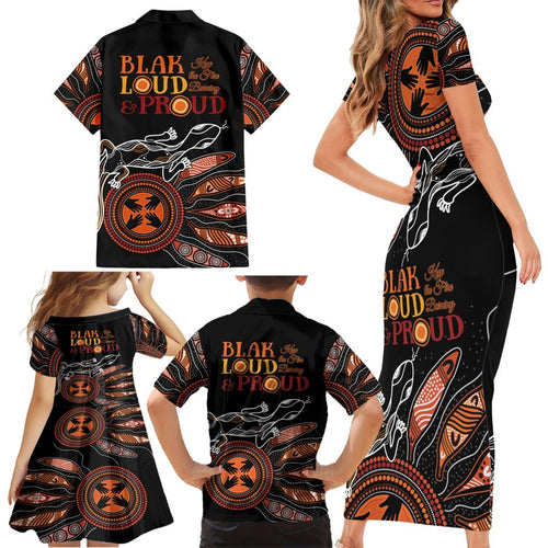 Australia NAIDOC 2024 Family Matching Short Sleeve Bodycon Dress and Hawaiian Shirt Blak Loud and Proud Aboriginal Lizard Art
