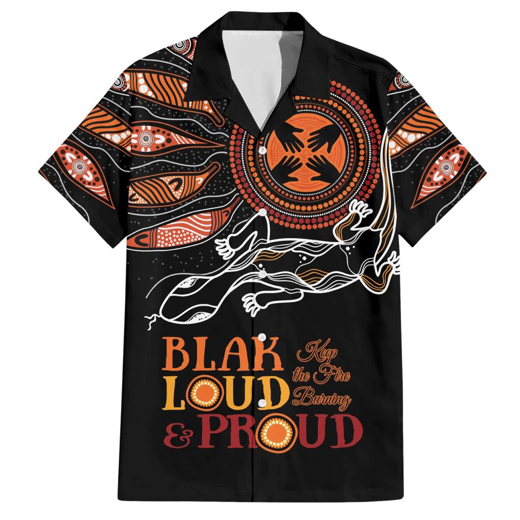 Australia NAIDOC 2024 Family Matching Short Sleeve Bodycon Dress and Hawaiian Shirt Blak Loud and Proud Aboriginal Lizard Art