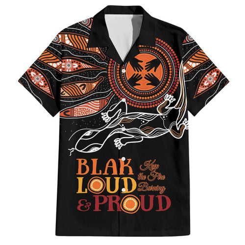 Australia NAIDOC 2024 Family Matching Short Sleeve Bodycon Dress and Hawaiian Shirt Blak Loud and Proud Aboriginal Lizard Art