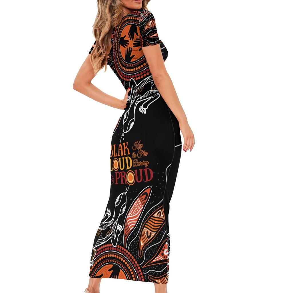 Australia NAIDOC 2024 Family Matching Short Sleeve Bodycon Dress and Hawaiian Shirt Blak Loud and Proud Aboriginal Lizard Art