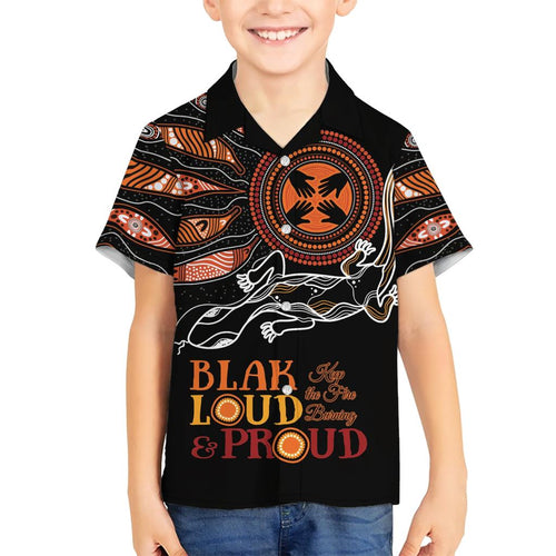 Australia NAIDOC 2024 Family Matching Short Sleeve Bodycon Dress and Hawaiian Shirt Blak Loud and Proud Aboriginal Lizard Art