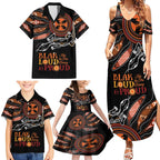 Australia NAIDOC 2024 Family Matching Summer Maxi Dress and Hawaiian Shirt Blak Loud and Proud Aboriginal Lizard Art