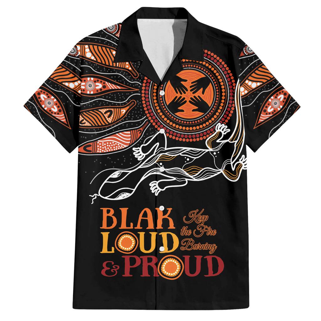 Australia NAIDOC 2024 Family Matching Summer Maxi Dress and Hawaiian Shirt Blak Loud and Proud Aboriginal Lizard Art