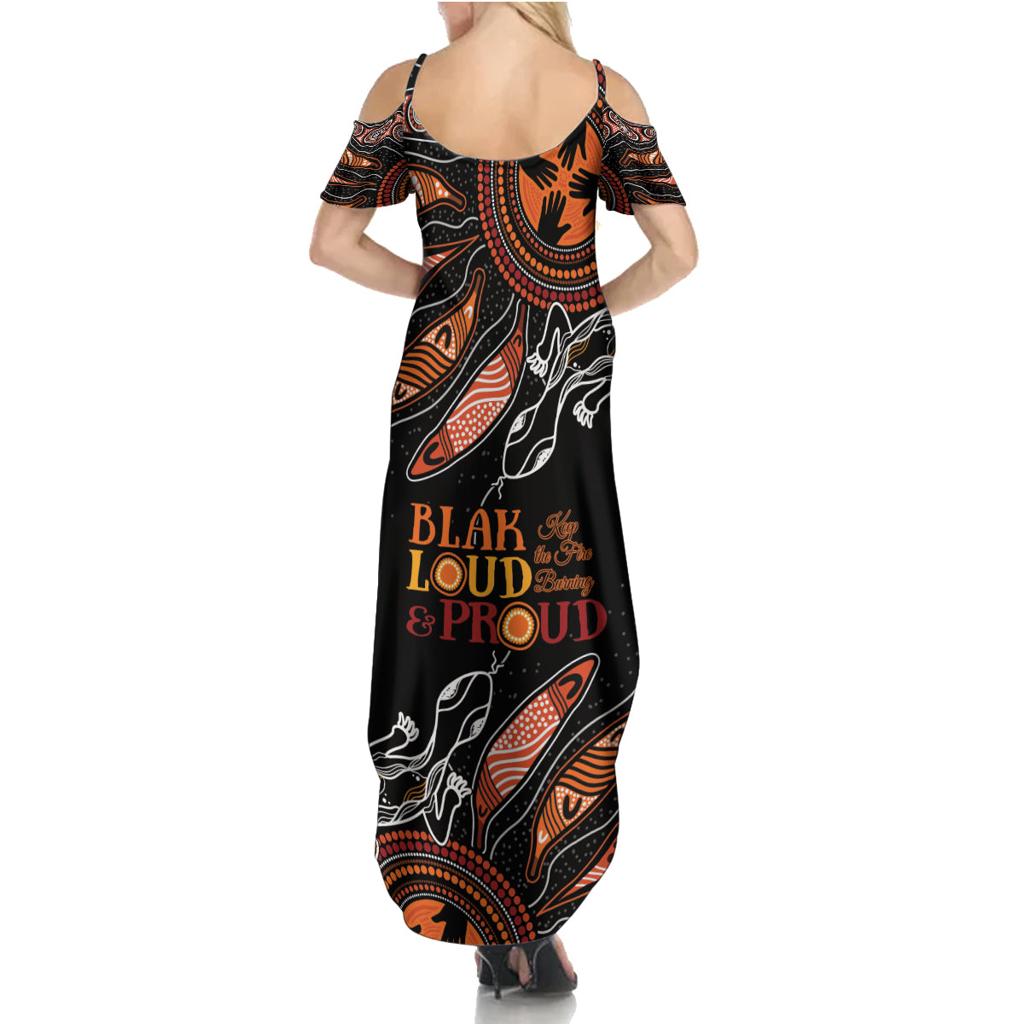 Australia NAIDOC 2024 Family Matching Summer Maxi Dress and Hawaiian Shirt Blak Loud and Proud Aboriginal Lizard Art