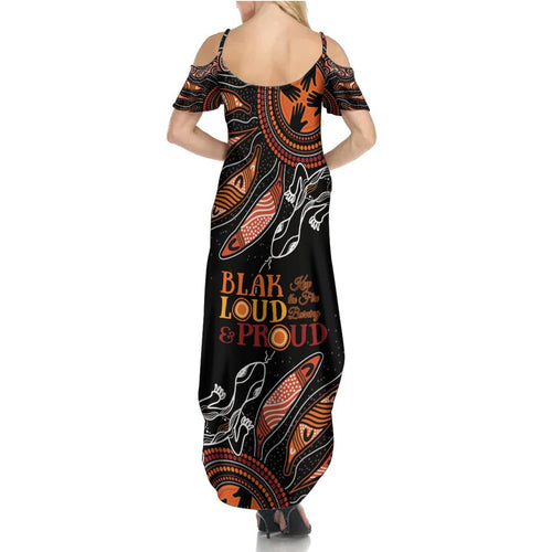 Australia NAIDOC 2024 Family Matching Summer Maxi Dress and Hawaiian Shirt Blak Loud and Proud Aboriginal Lizard Art