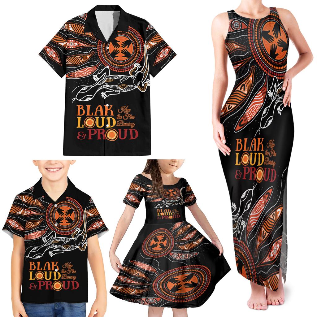 Australia NAIDOC 2024 Family Matching Tank Maxi Dress and Hawaiian Shirt Blak Loud and Proud Aboriginal Lizard Art