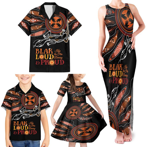 Australia NAIDOC 2024 Family Matching Tank Maxi Dress and Hawaiian Shirt Blak Loud and Proud Aboriginal Lizard Art