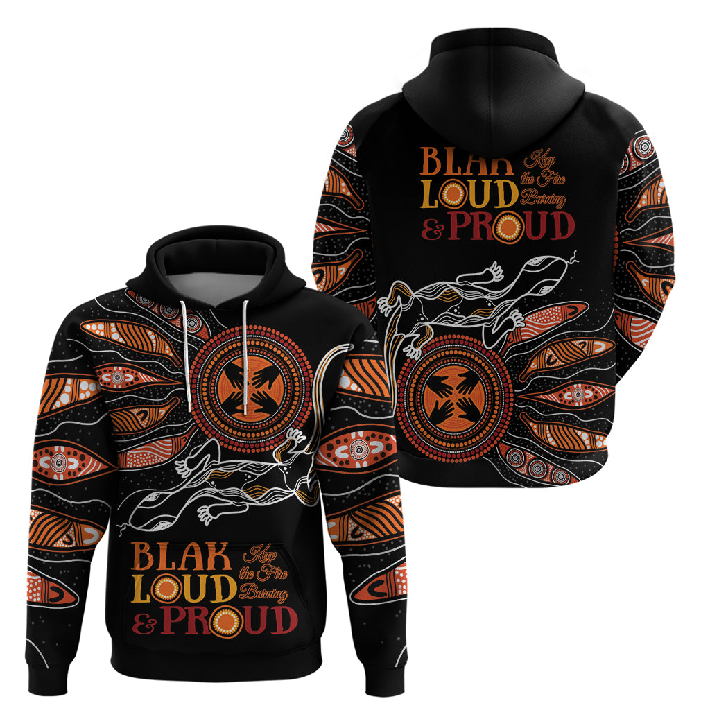 Australia NAIDOC 2024 Hoodie Blak Loud and Proud Aboriginal Lizard Art