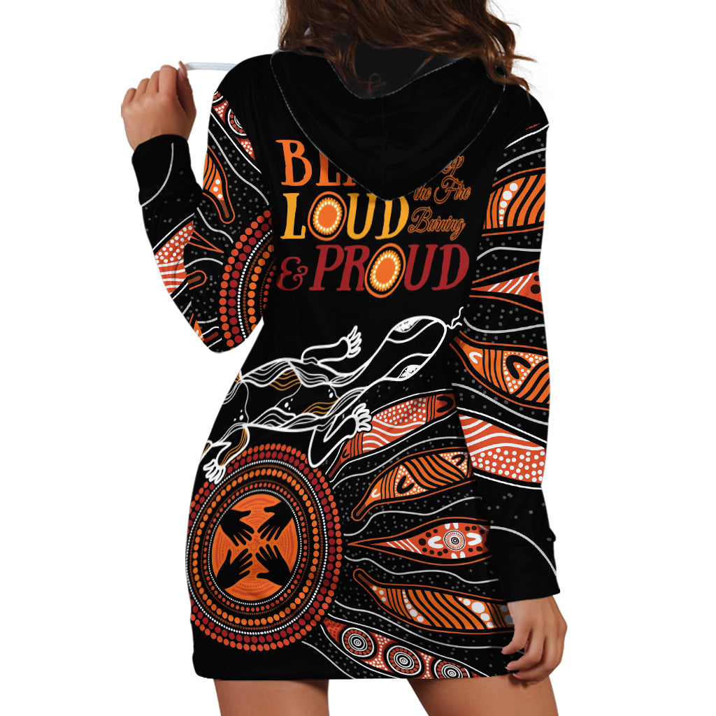 Australia NAIDOC 2024 Hoodie Dress Blak Loud and Proud Aboriginal Lizard Art