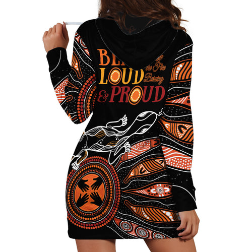 Australia NAIDOC 2024 Hoodie Dress Blak Loud and Proud Aboriginal Lizard Art