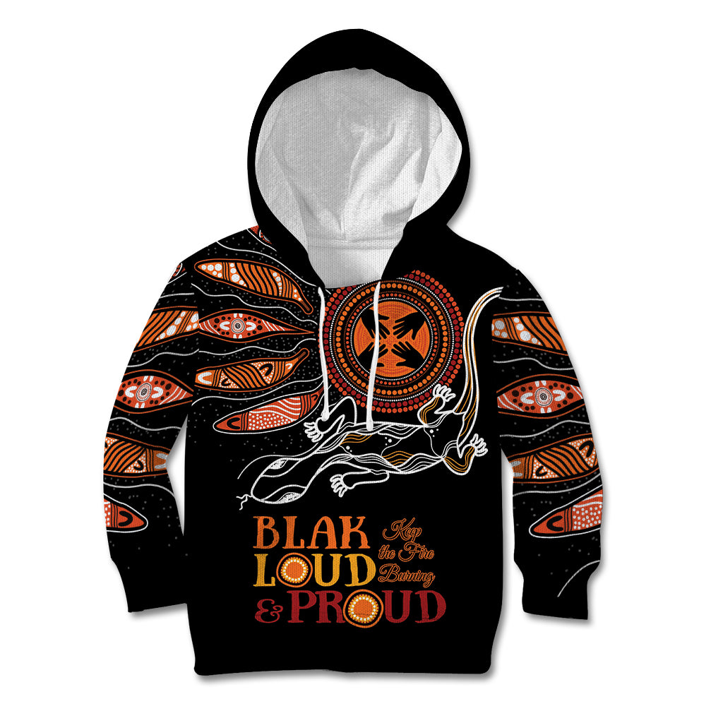 Australia NAIDOC 2024 Kid Hoodie Blak Loud and Proud Aboriginal Lizard Art