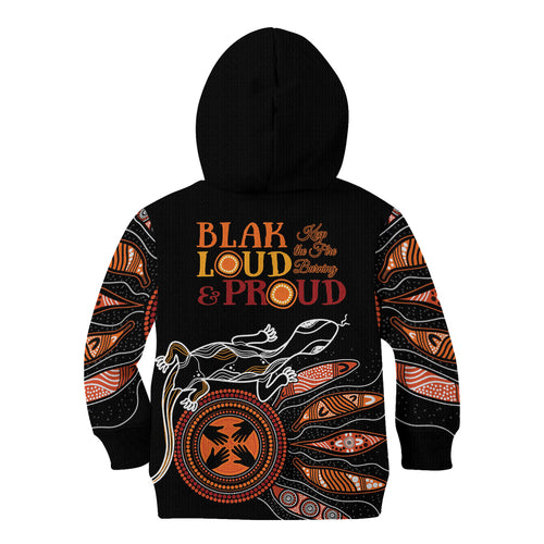 Australia NAIDOC 2024 Kid Hoodie Blak Loud and Proud Aboriginal Lizard Art