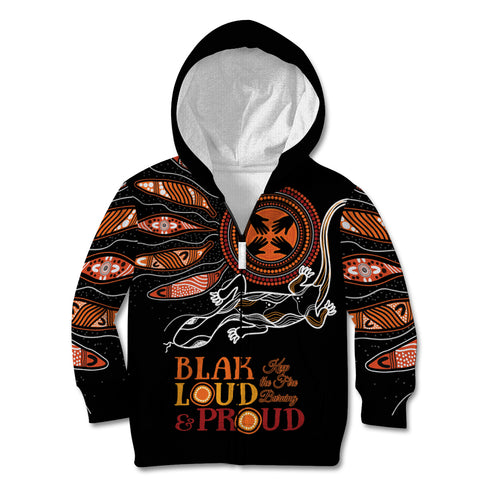 Australia NAIDOC 2024 Kid Hoodie Blak Loud and Proud Aboriginal Lizard Art