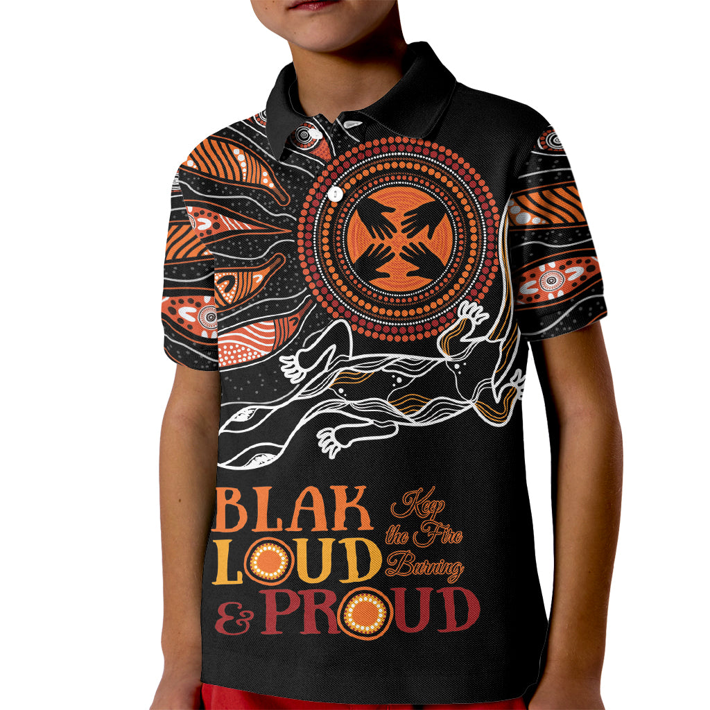 Australia NAIDOC 2024 Kid Polo Shirt Blak Loud and Proud Aboriginal Lizard Art