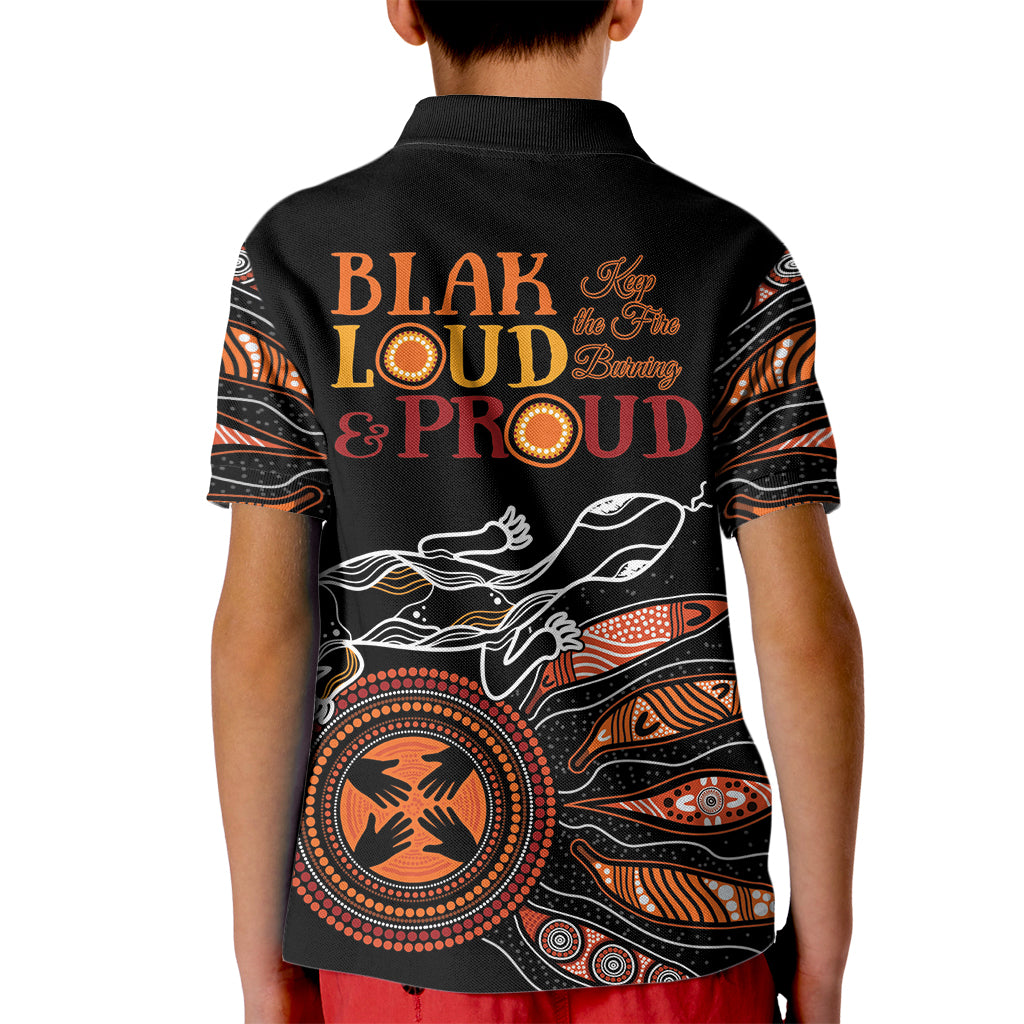 Australia NAIDOC 2024 Kid Polo Shirt Blak Loud and Proud Aboriginal Lizard Art
