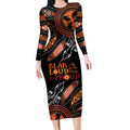 Australia NAIDOC 2024 Long Sleeve Bodycon Dress Blak Loud and Proud Aboriginal Lizard Art