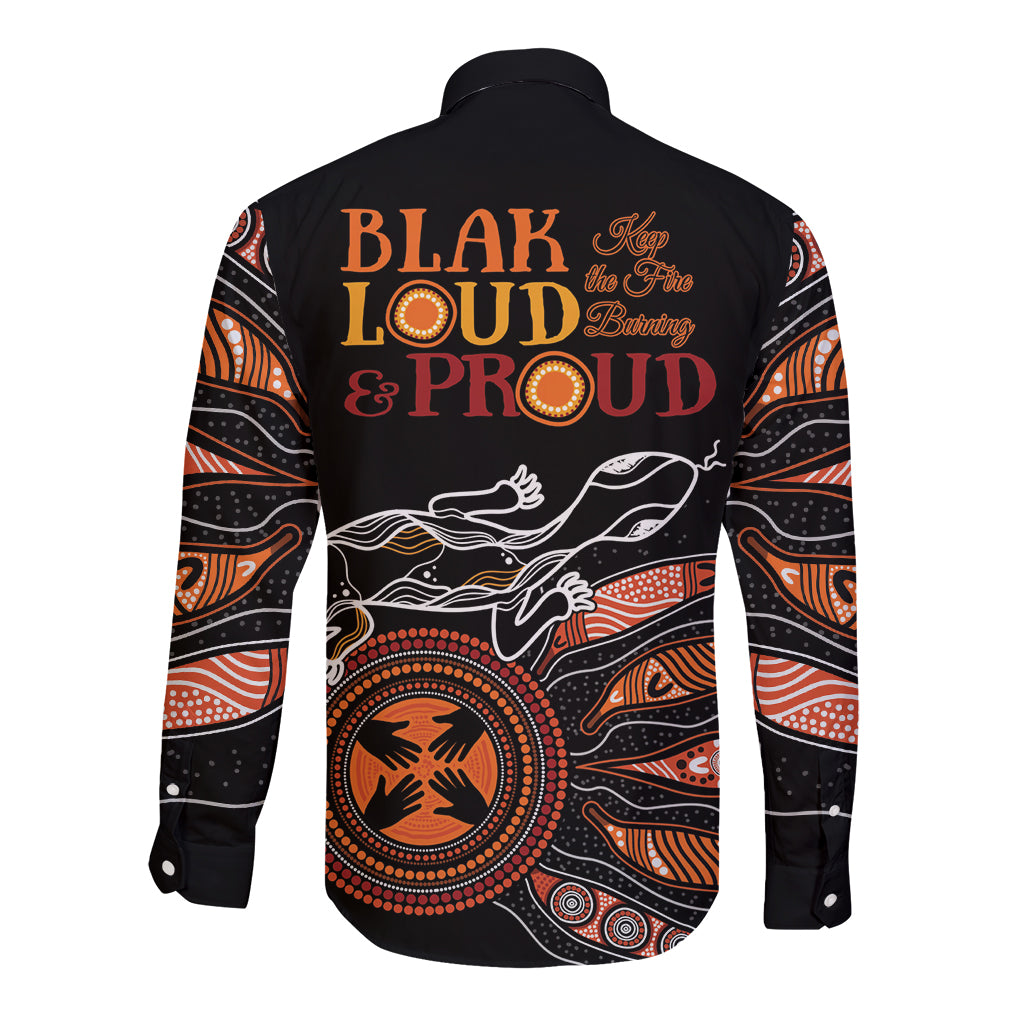 Australia NAIDOC 2024 Long Sleeve Button Shirt Blak Loud and Proud Aboriginal Lizard Art