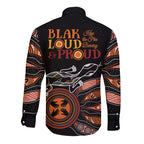 Australia NAIDOC 2024 Long Sleeve Button Shirt Blak Loud and Proud Aboriginal Lizard Art