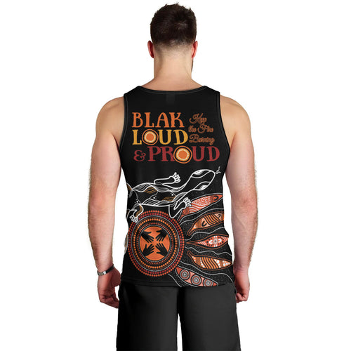 Australia NAIDOC 2024 Men Tank Top Blak Loud and Proud Aboriginal Lizard Art