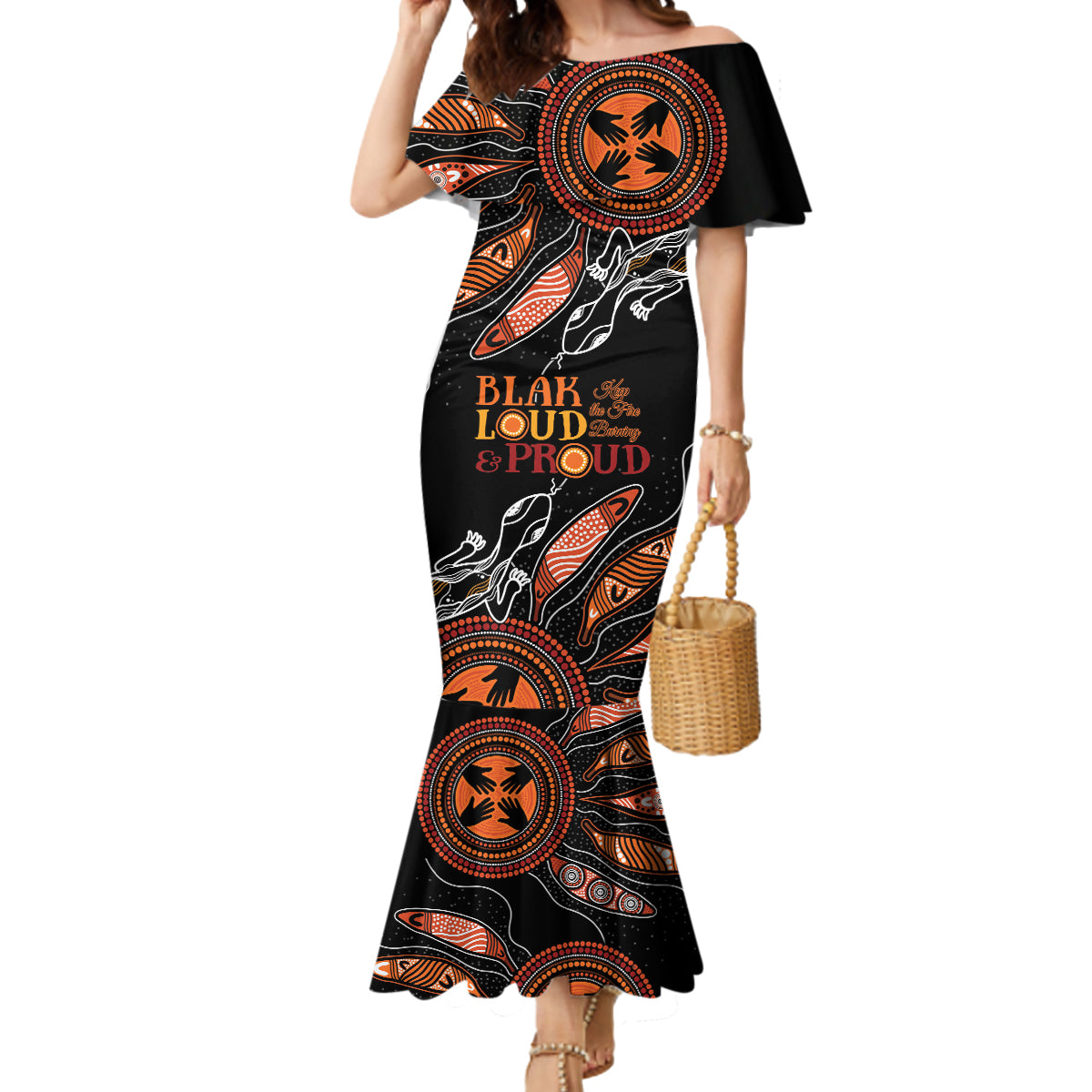 Australia NAIDOC 2024 Mermaid Dress Blak Loud and Proud Aboriginal Lizard Art