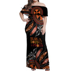 Australia NAIDOC 2024 Off Shoulder Maxi Dress Blak Loud and Proud Aboriginal Lizard Art