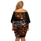 Australia NAIDOC 2024 Off Shoulder Short Dress Blak Loud and Proud Aboriginal Lizard Art