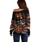 Australia NAIDOC 2024 Off Shoulder Sweater Blak Loud and Proud Aboriginal Lizard Art