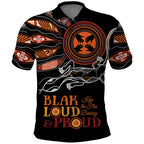 Australia NAIDOC 2024 Polo Shirt Blak Loud and Proud Aboriginal Lizard Art