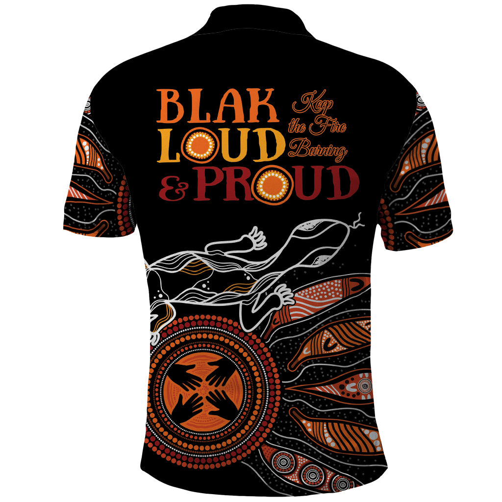 Australia NAIDOC 2024 Polo Shirt Blak Loud and Proud Aboriginal Lizard Art