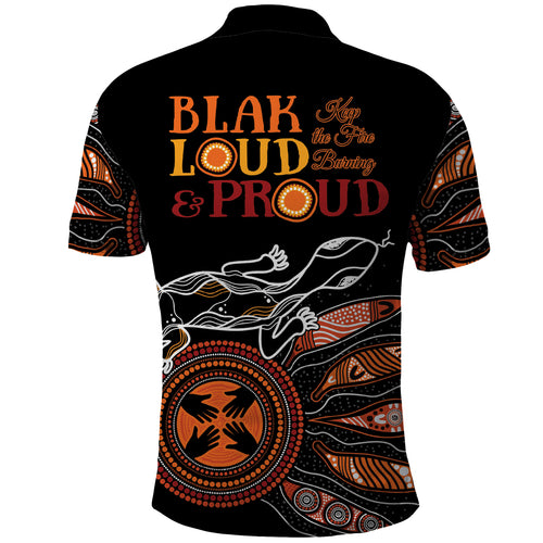 Australia NAIDOC 2024 Polo Shirt Blak Loud and Proud Aboriginal Lizard Art