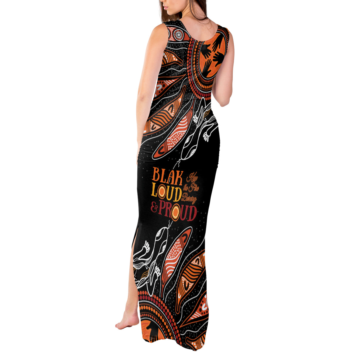 Australia NAIDOC 2024 Tank Maxi Dress Blak Loud and Proud Aboriginal Lizard Art
